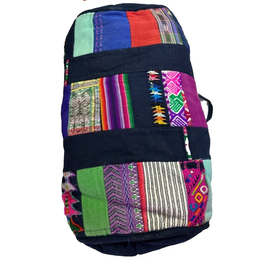 Guatemalan Large Hippie Duffel Bag‎ Embroidered Quilted Patchwork Overnight Gym